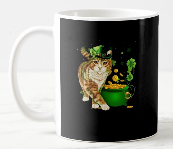 Cat Leprechaun Hat Shamrocks Gold St Patrick's Day Coffee Mug