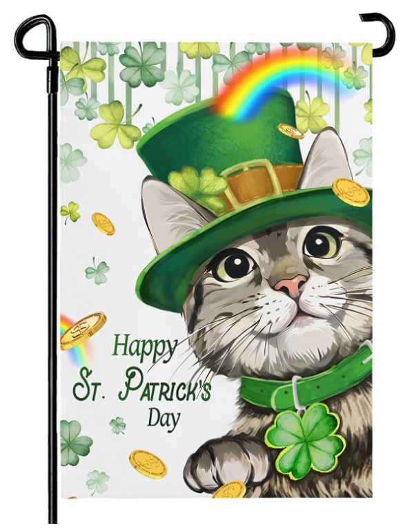 St. Patrick's Day Cat Garden Flag